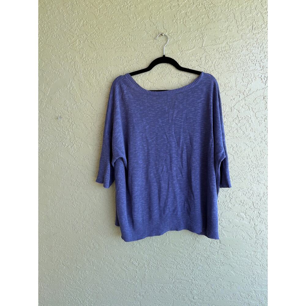 Eileen Fisher Sweater Womens L Blue Linen Cotton Boxy Ribbed 3/4 Dolman Sleeve - Picture 4 of 8